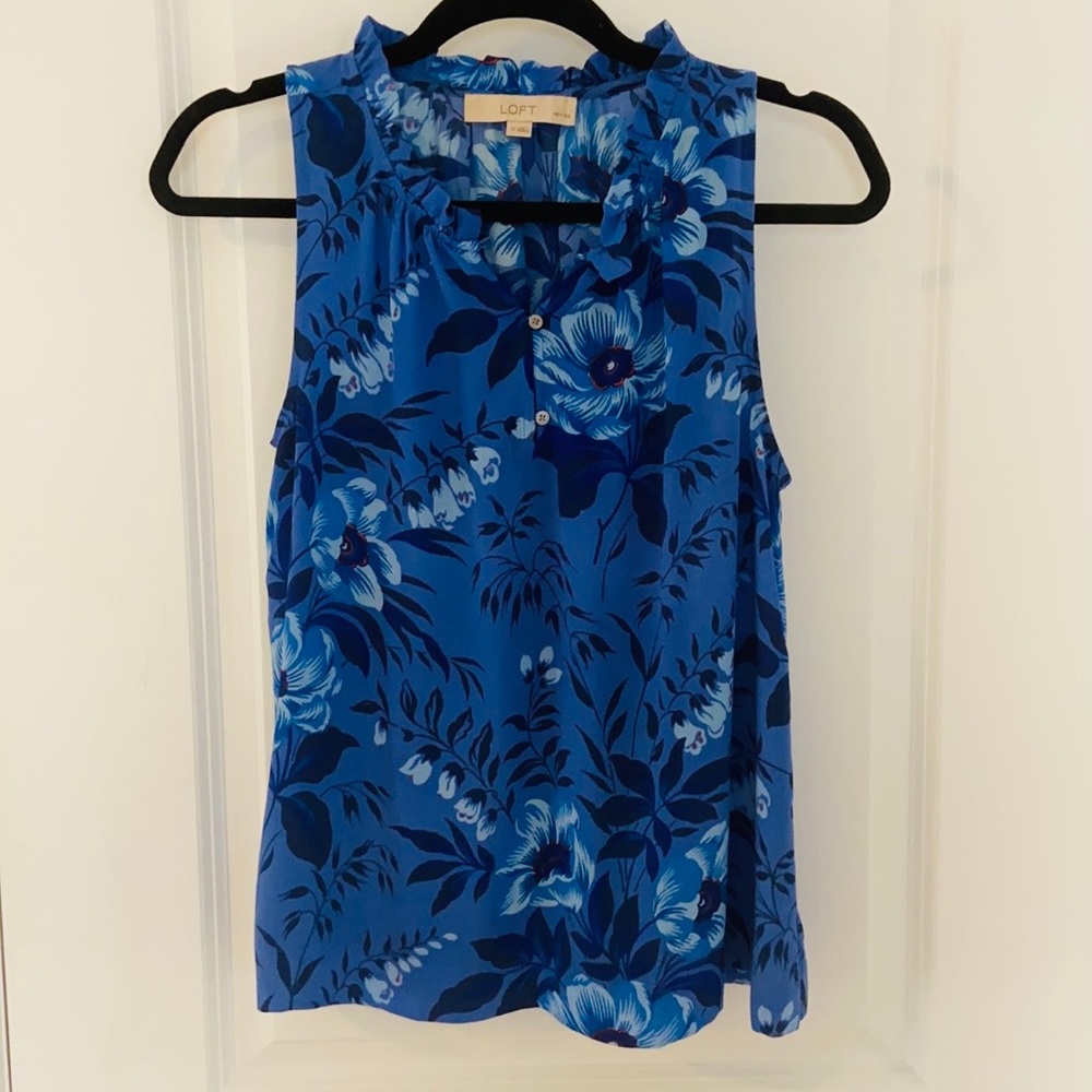 Blue floral loft blouse no sleeves